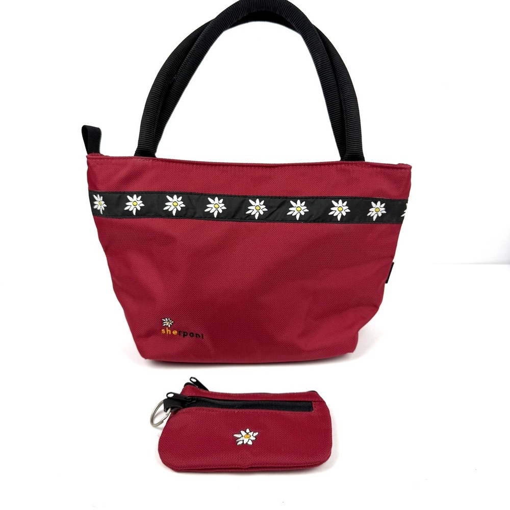 Sherpani Daisy Pinot Handbag Red Canvas Double Handle Small Tote Coin Purse